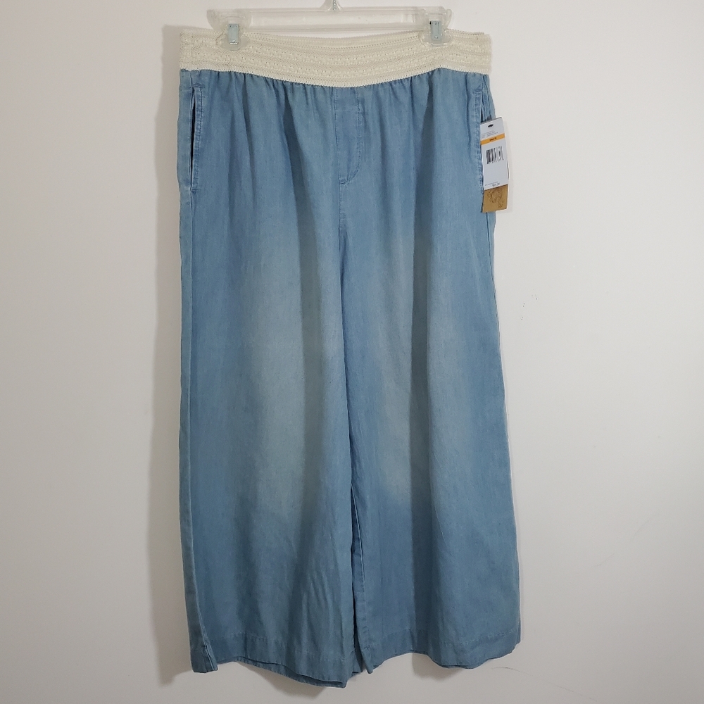 Vintage America Summer Rose Gauchi Wide Leg Crop Chambray Boho Pant NWT Small - Picture 2 of 12